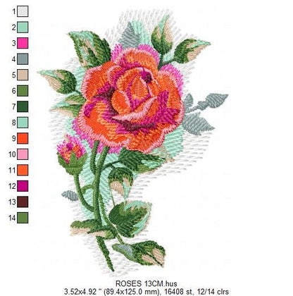 Roses embroidery designs - Flower embroidery design machine embroidery pattern - Rose embroidery file - Flowers for towels embroidery pes