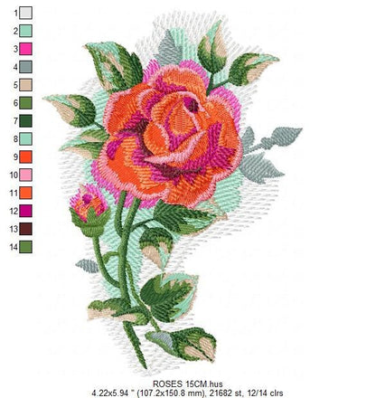 Roses embroidery designs - Flower embroidery design machine embroidery pattern - Rose embroidery file - Flowers for towels embroidery pes