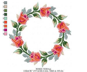 Rose Wreath embroidery designs - Flower frame embroidery design machine embroidery pattern - Rose embroidery file - Roses Garland frame pes