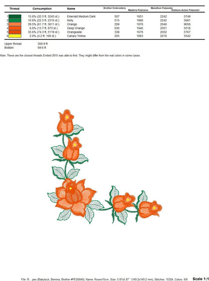 Corner with roses embroidery designs - Flower embroidery design machine embroidery pattern - Monogram Frame embroidery file - pes jef vip