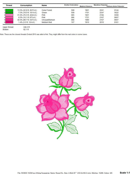 Roses embroidery designs - Flower embroidery design machine embroidery pattern - Floral embroidery file - instant embroidery download pes - Marcia Embroidery