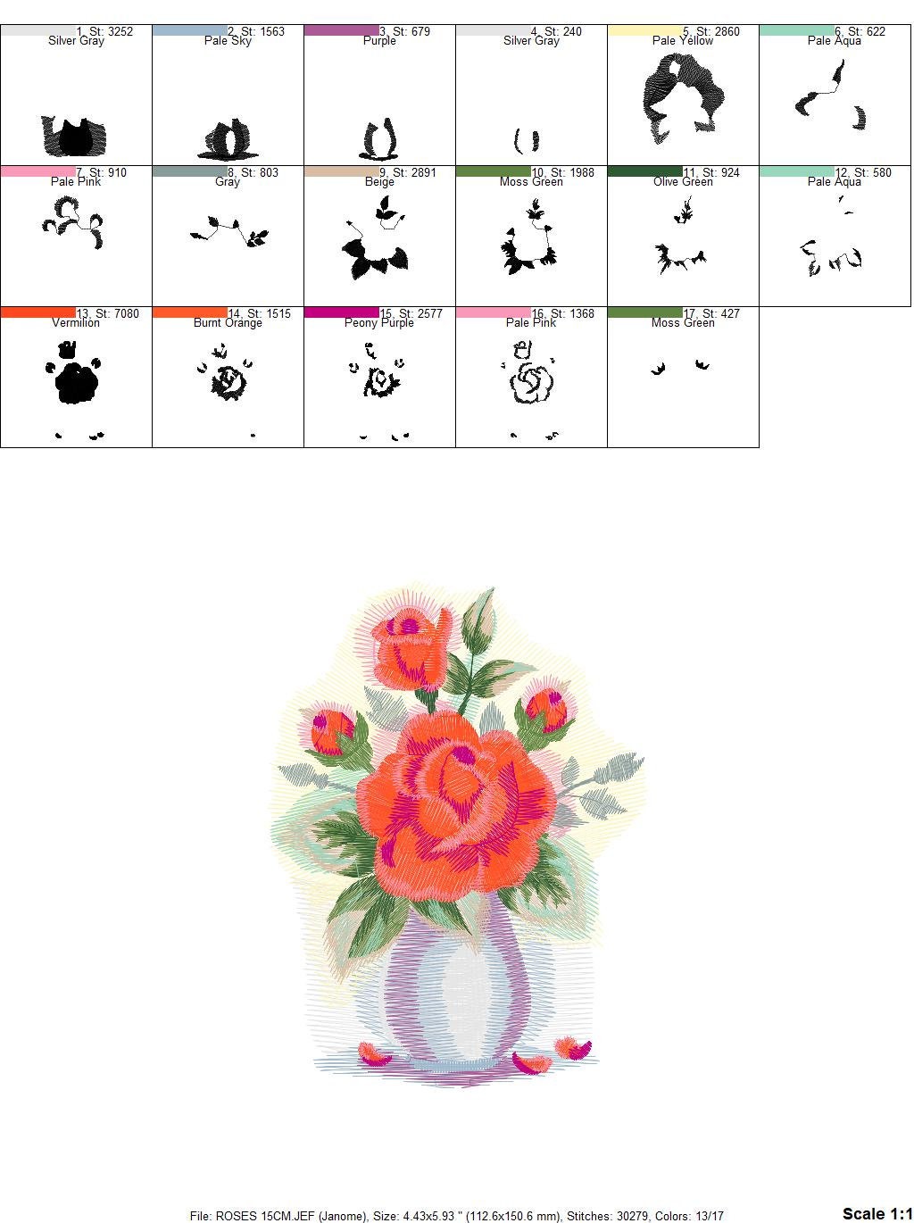 Roses embroidery designs - Flower vase embroidery design machine embroidery pattern - Floral embroidery file - Flowers for towels embroidery Marcia Embroidery