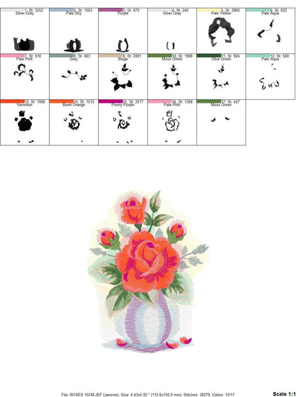 Roses embroidery designs - Flower vase embroidery design machine embroidery pattern - Floral embroidery file - Flowers for towels embroidery Marcia Embroidery