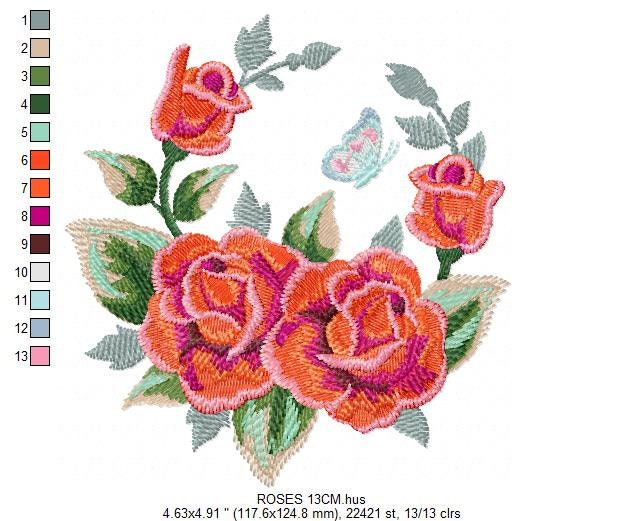 Roses embroidery designs - Flower embroidery design machine embroidery pattern - Rose embroidery file - Flowers for towels embroidery pes
