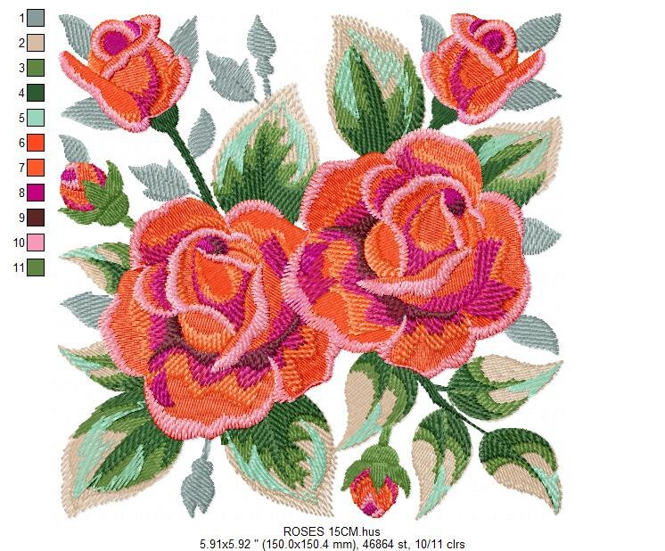 Roses embroidery designs - Floral Towel embroidery design machine embroidery pattern - Rose embroidery file flowers - instant download pes Marcia Embroidery