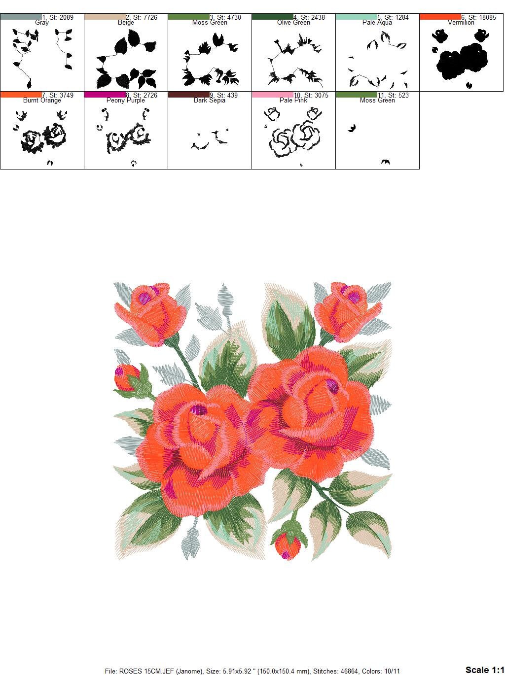 Cabbage Rose Fancy PDF Embroidery Pattern