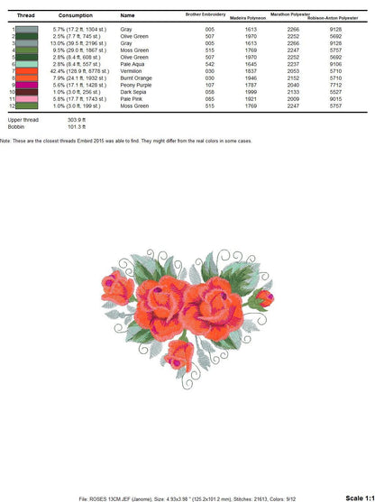 Roses embroidery designs - Flower embroidery design machine embroidery pattern - Floral embroidery file - instant download pes jef vip vp3 - Marcia Embroidery
