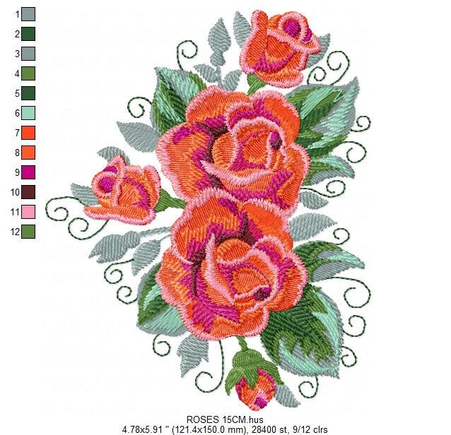 Roses embroidery designs - Flower embroidery design machine embroidery pattern - Floral embroidery file - instant download pes jef vip vp3 - Marcia Embroidery