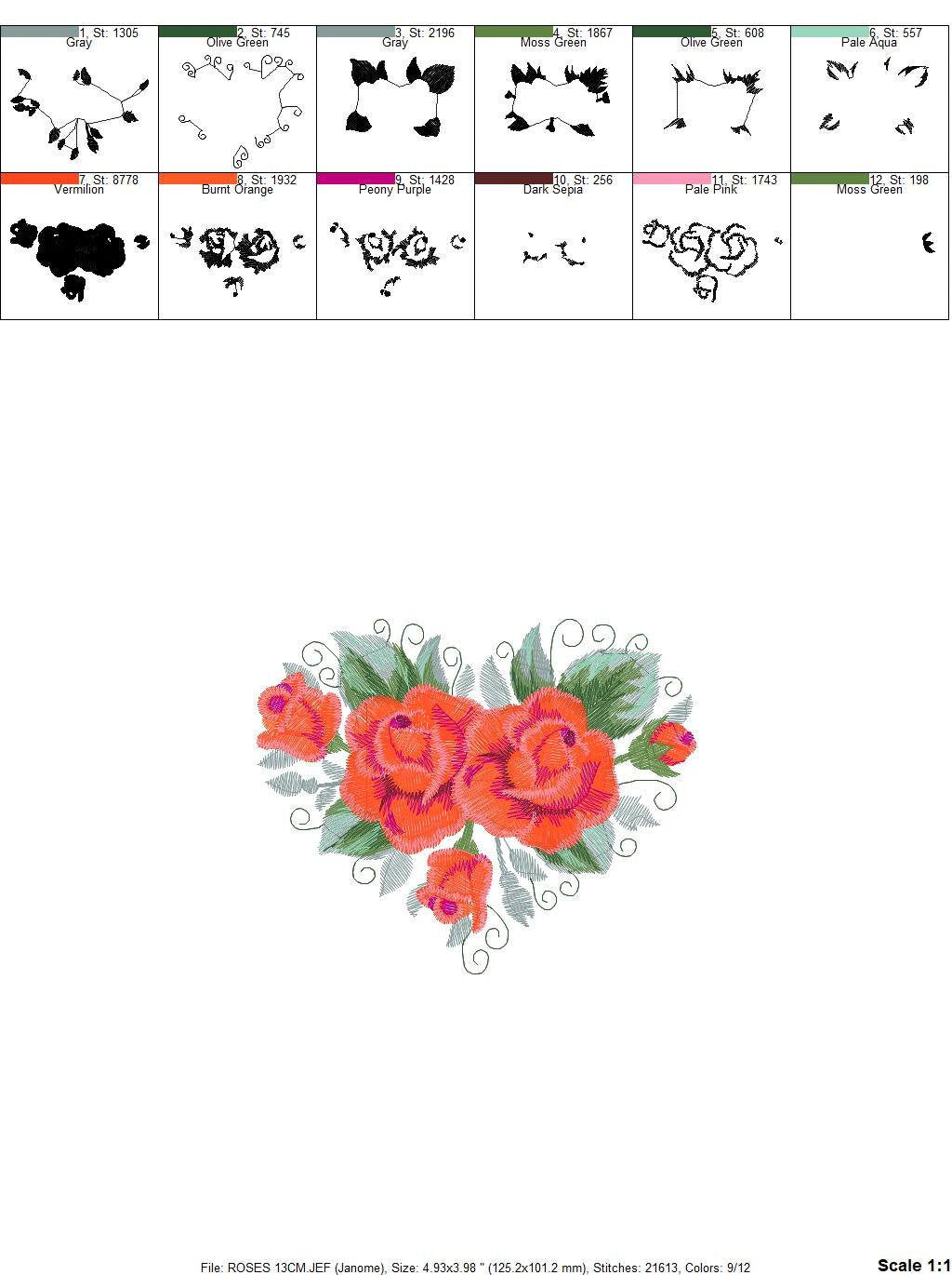 Roses embroidery designs - Flower embroidery design machine embroidery pattern - Floral embroidery file - instant download pes jef vip vp3 - Marcia Embroidery