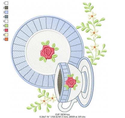 Coffee cup embroidery design - Tea Mug embroidery designs machine embroidery pattern - Kitchen embroidery file - Apron tea towel plate pes