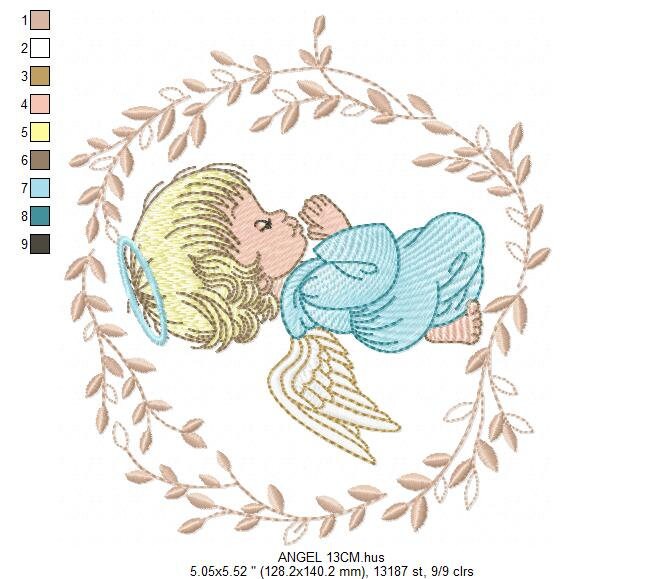 Angel embroidery designs - Baby girl with laurel frame machine embroidery pattern - Girl with wings file - Instant digital download pes jef