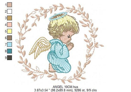 Angel embroidery designs - Baby girl with laurel frame machine embroidery pattern - Girl with wings file - Instant digital download pes jef