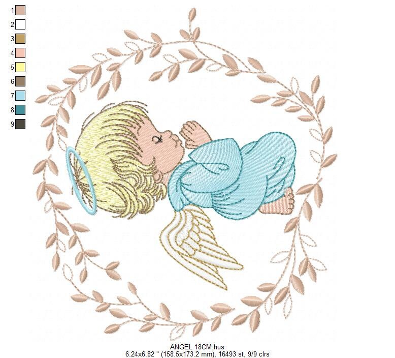 Angel embroidery designs - Baby girl with laurel frame machine embroidery pattern - Girl with wings file - Instant digital download pes jef