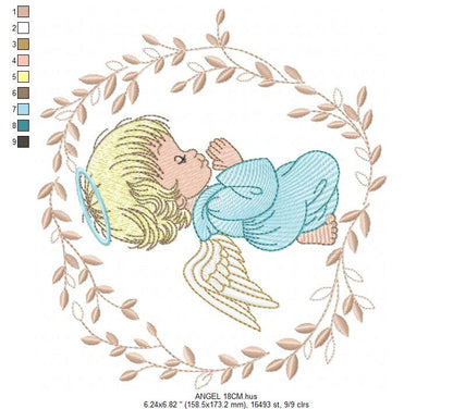 Angel embroidery designs - Baby girl with laurel frame machine embroidery pattern - Girl with wings file - Instant digital download pes jef
