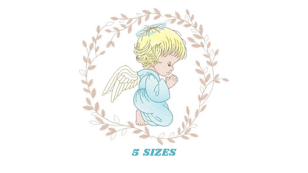 Angel embroidery designs - Baby girl with laurel frame machine embroidery pattern - Girl with wings file - Instant digital download pes jef