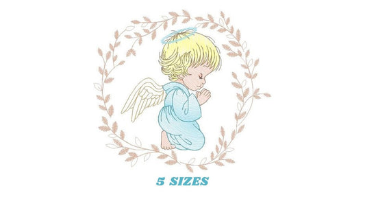 Angel embroidery designs - Baby girl with laurel frame machine embroidery pattern - Girl with wings file - Instant digital download pes jef