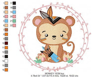 Cargar imagen en el visor de la galería, Monkey embroidery designs - Safari embroidery design machine embroidery pattern - Animal embroidery file - Monkey with frame download pes
