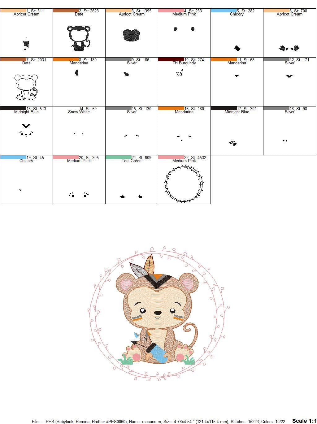 Monkey embroidery designs - Safari embroidery design machine embroidery pattern - Animal embroidery file - Monkey with frame download pes