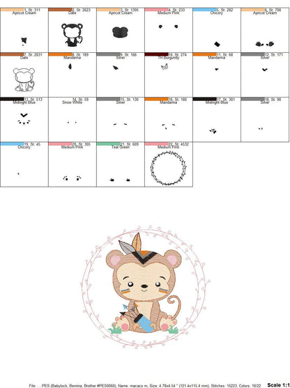 Monkey embroidery designs - Safari embroidery design machine embroidery pattern - Animal embroidery file - Monkey with frame download pes