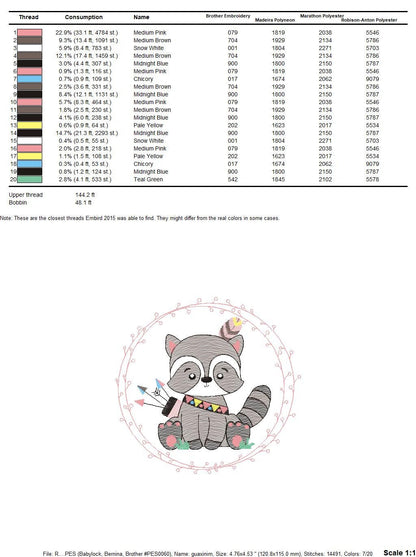 Raccoon embroidery designs - Woodland animal embroidery design machine embroidery pattern - Baby boy embroidery file - instant download pes - Marcia Embroidery