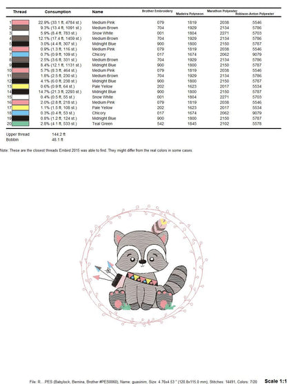 Raccoon embroidery designs - Woodland animal embroidery design machine embroidery pattern - Baby boy embroidery file - instant download pes - Marcia Embroidery