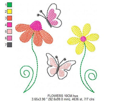 Flower garden embroidery designs - Flowers embroidery design machine embroidery pattern - Butterfly embroidery file - kitchen cloth apron