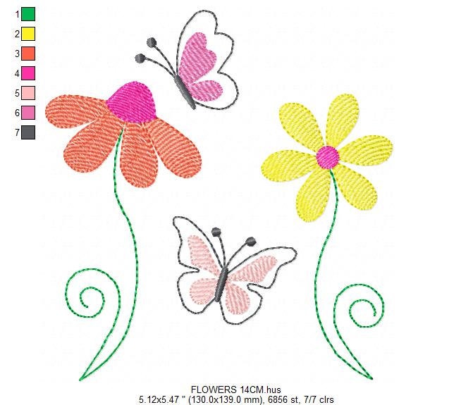 Flower garden embroidery designs - Flowers embroidery design machine embroidery pattern - Butterfly embroidery file - kitchen cloth apron