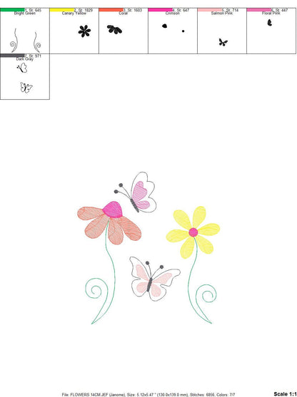 Flower garden embroidery designs - Flowers embroidery design machine embroidery pattern - Butterfly embroidery file - kitchen cloth apron
