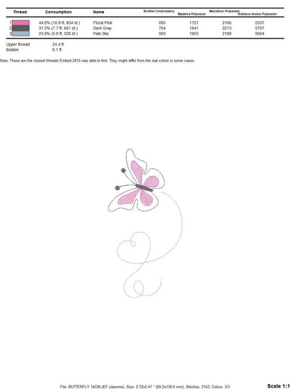 Butterfly embroidery design - Delicate embroidery designs machine embroidery pattern - Mini embroidery file - instant digital download pes Marcia Embroidery