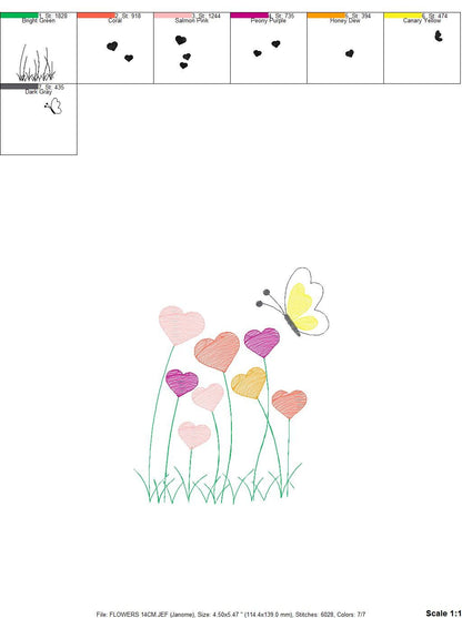 Flower garden embroidery designs - Flowers embroidery design machine embroidery pattern - Butterfly embroidery file - kitchen cloth apron