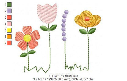 Flower garden embroidery designs - Spring flowers embroidery design machine embroidery pattern - Tea towel embroidery file - kitchen apron