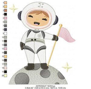 Astronaut embroidery designs - Girl embroidery design machine embroidery pattern - Space embroidery file - Rocket moon nasa embroidery pes