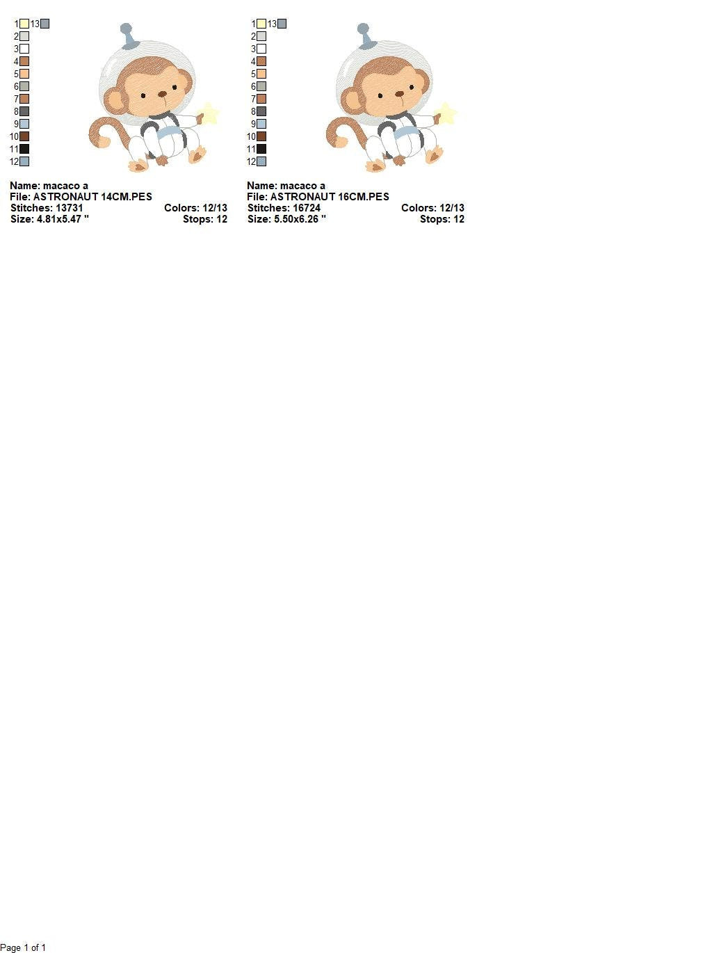 Monkey Astronaut embroidery designs - Baby boy embroidery design machine embroidery pattern - instant download  Space embroidery file Planet