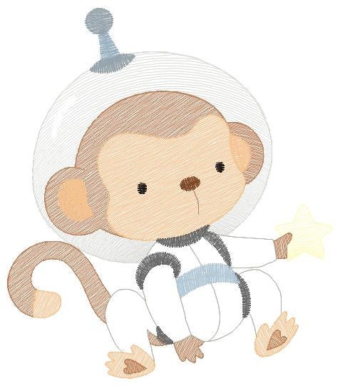 Monkey Astronaut embroidery designs - Baby boy embroidery design machine embroidery pattern - instant download  Space embroidery file Planet
