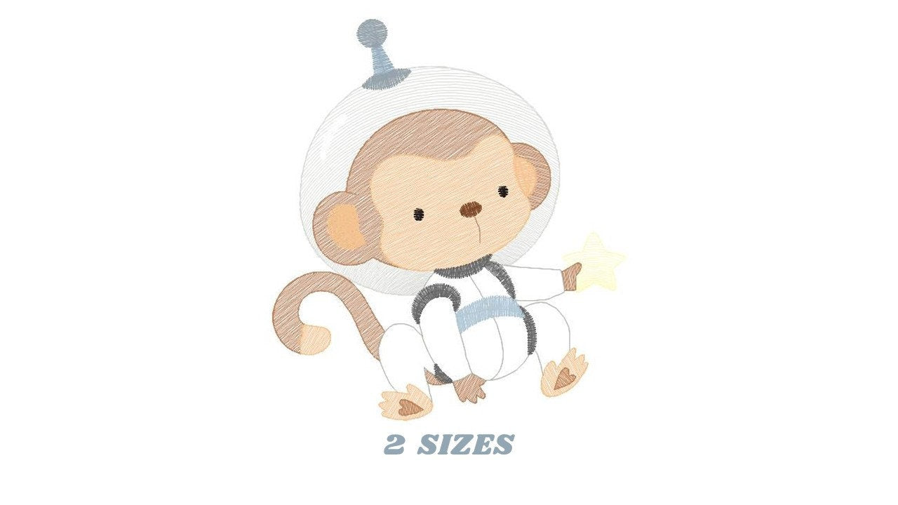 Monkey Astronaut embroidery designs - Baby boy embroidery design machine embroidery pattern - instant download  Space embroidery file Planet