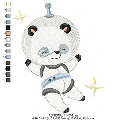 Panda Astronaut embroidery designs - Baby boy embroidery design machine embroidery pattern - instant download  Space embroidery file Planet