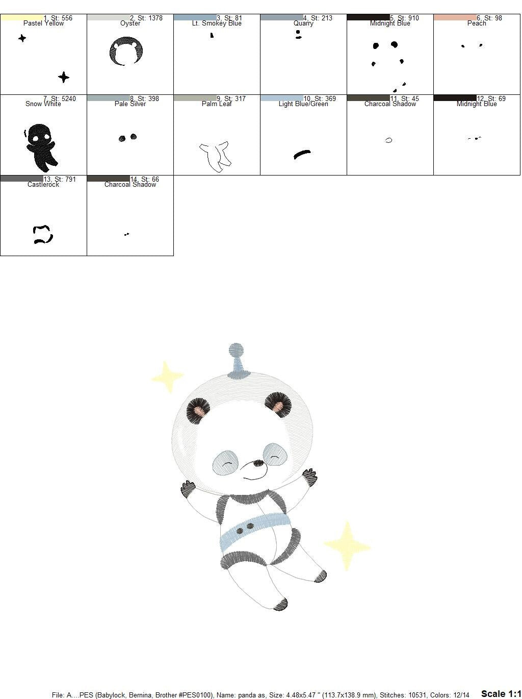 Panda Astronaut embroidery designs - Baby boy embroidery design machine embroidery pattern - instant download  Space embroidery file Planet