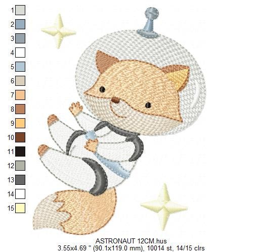 Fox Astronaut embroidery designs - Baby boy embroidery design machine embroidery pattern - instant download  Space embroidery file Planet