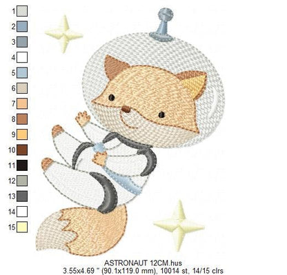 Fox Astronaut embroidery designs - Baby boy embroidery design machine embroidery pattern - instant download  Space embroidery file Planet