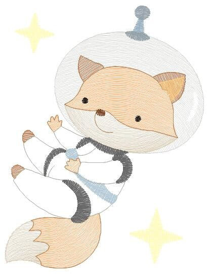 Fox Astronaut embroidery designs - Baby boy embroidery design machine embroidery pattern - instant download  Space embroidery file Planet