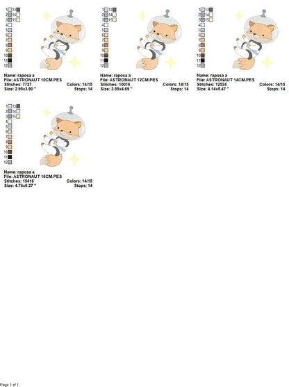 Fox Astronaut embroidery designs - Baby boy embroidery design machine embroidery pattern - instant download  Space embroidery file Planet