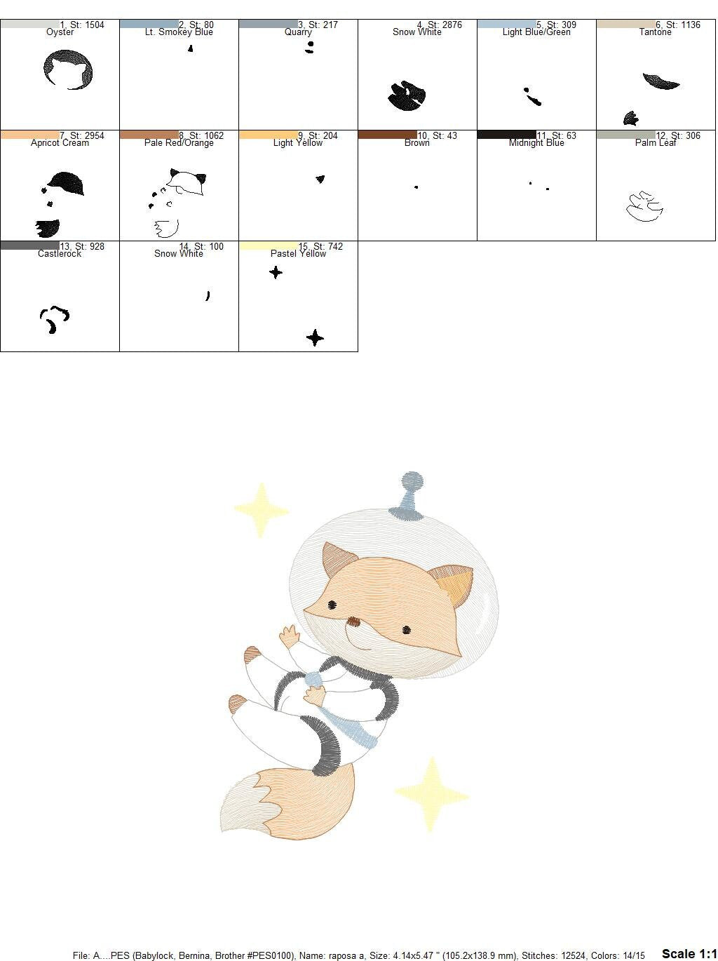 Fox Astronaut embroidery designs - Baby boy embroidery design machine embroidery pattern - instant download  Space embroidery file Planet