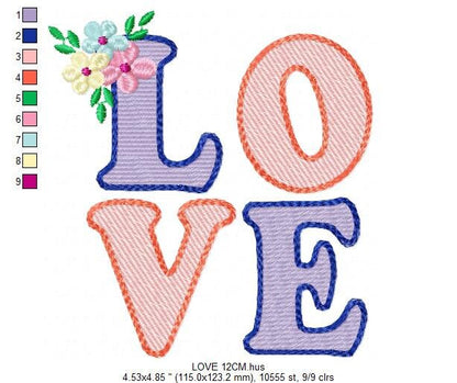 Love embroidery design - Love word embroidery designs machine embroidery pattern - valentines embroidery - wedding couple instant download