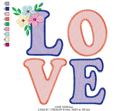Love embroidery design - Love word embroidery designs machine embroidery pattern - valentines embroidery - wedding couple instant download