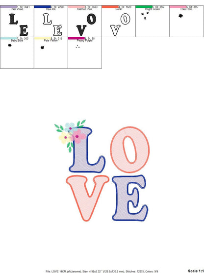 Love embroidery design - Love word embroidery designs machine embroidery pattern - valentines embroidery - wedding couple instant download