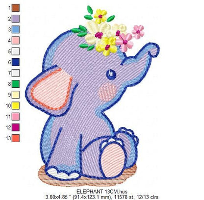 Elephant embroidery designs - Animal embroidery design machine embroidery pattern - Baby girl embroidery file - kid embroidery Towel pillow Marcia Embroidery