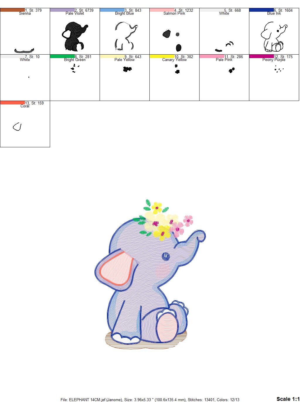 Elephant embroidery designs - Animal embroidery design machine embroidery pattern - Baby girl embroidery file - kid embroidery Towel pillow Marcia Embroidery