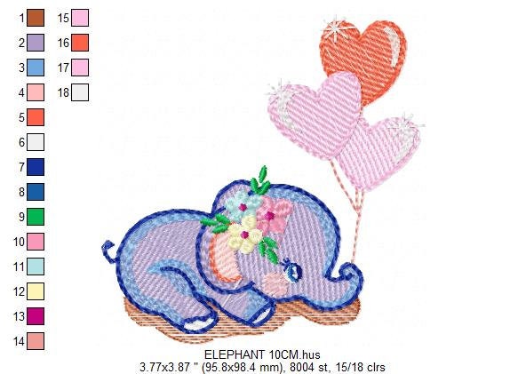 Elephant embroidery designs - Animal embroidery design machine embroidery pattern - Baby girl embroidery file - elephant with balloons sky