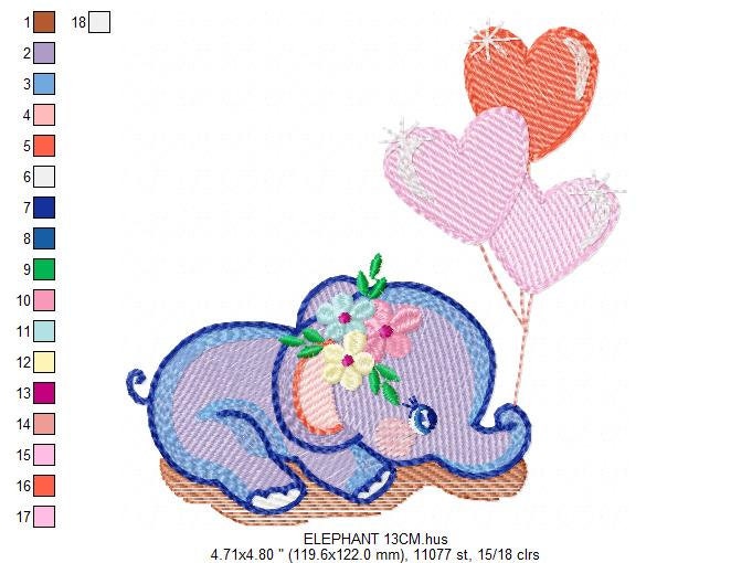 Elephant embroidery designs - Animal embroidery design machine embroidery pattern - Baby girl embroidery file - elephant with balloons sky