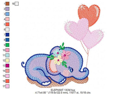 Elephant embroidery designs - Animal embroidery design machine embroidery pattern - Baby girl embroidery file - elephant with balloons sky